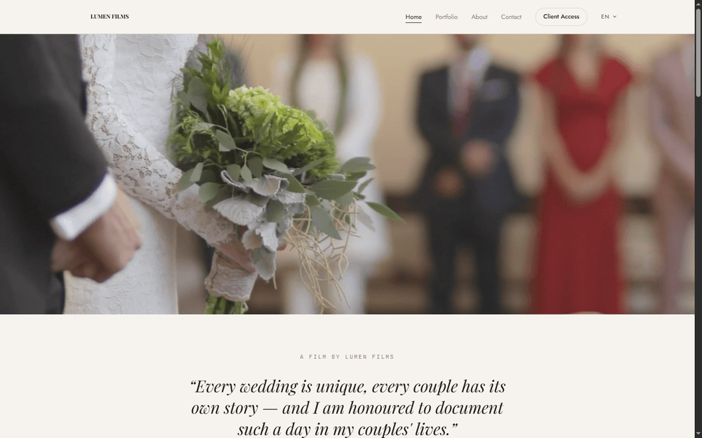 A real, custom-built Aurora Studios photographer website — Lumen Films.