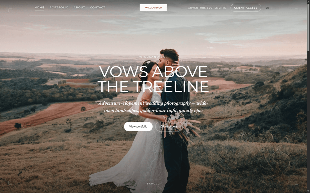 A real, custom-built Aurora Studios photographer website — Wildland Co..